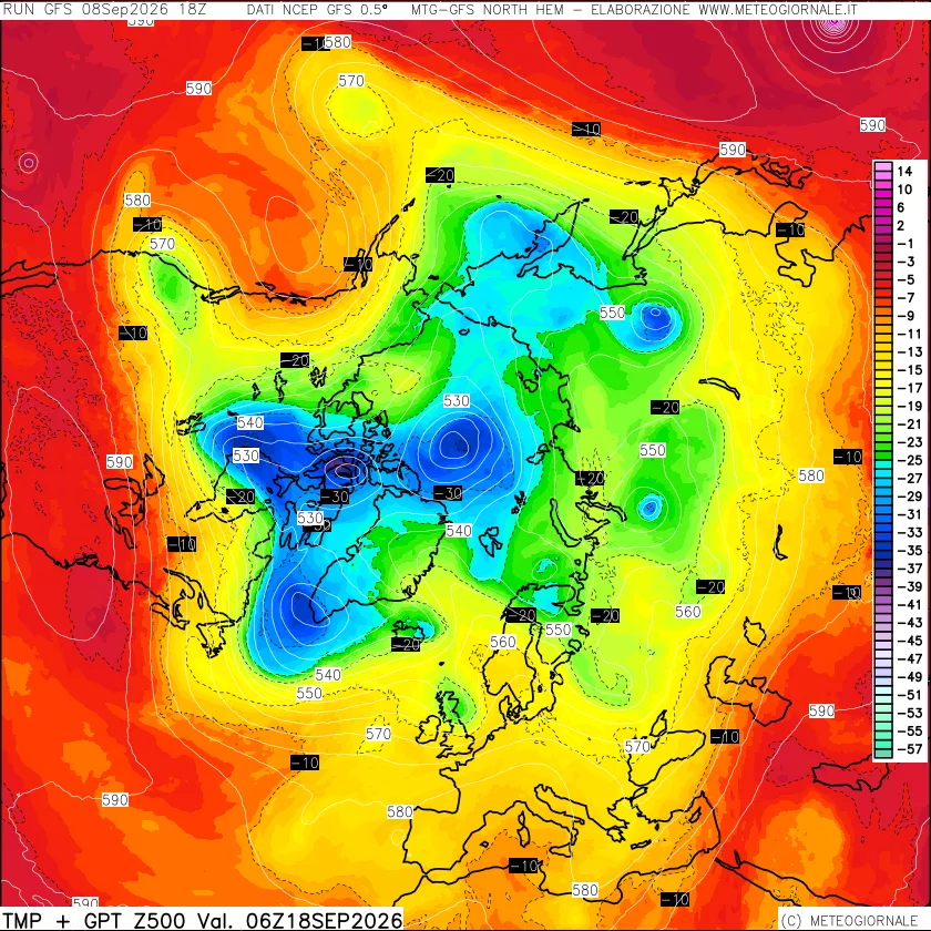 mappa Temperatura e Geopotenziali a 500 hPa
