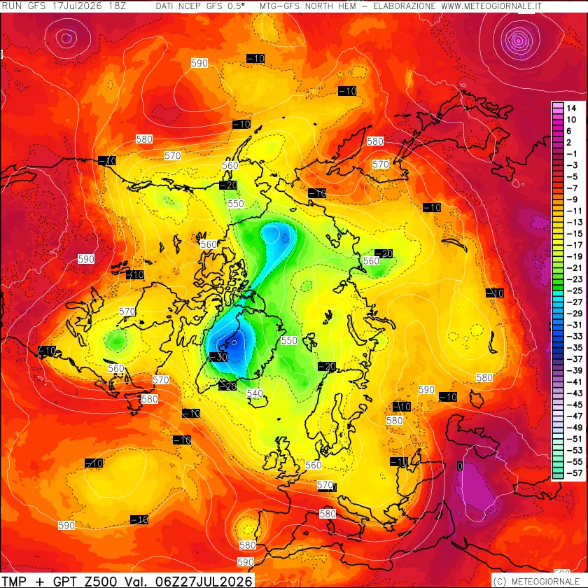 mappa Temperatura e Geopotenziali a 500 hPa