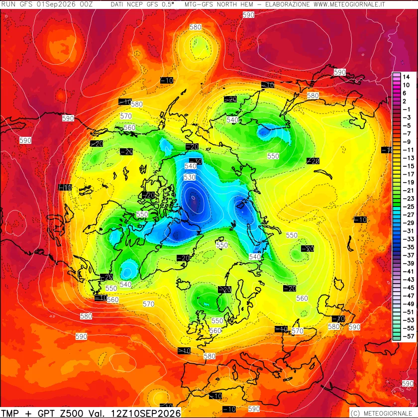 mappa Temperatura e Geopotenziali a 500 hPa