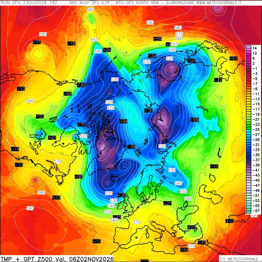 mappa Temperatura e Geopotenziali a 500 hPa