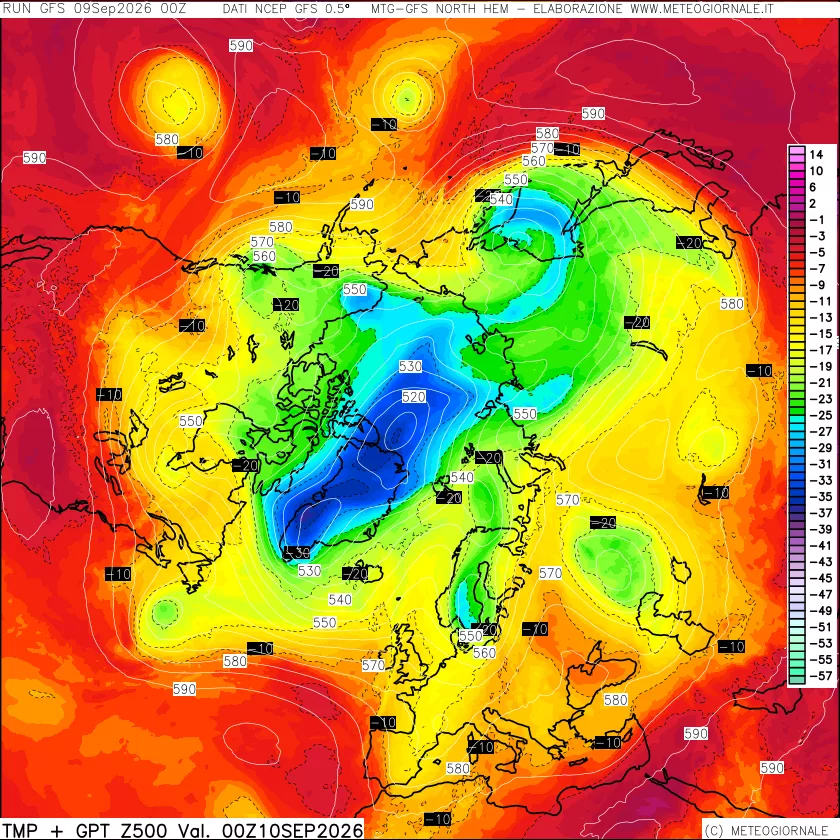 mappa Temperatura e Geopotenziali a 500 hPa