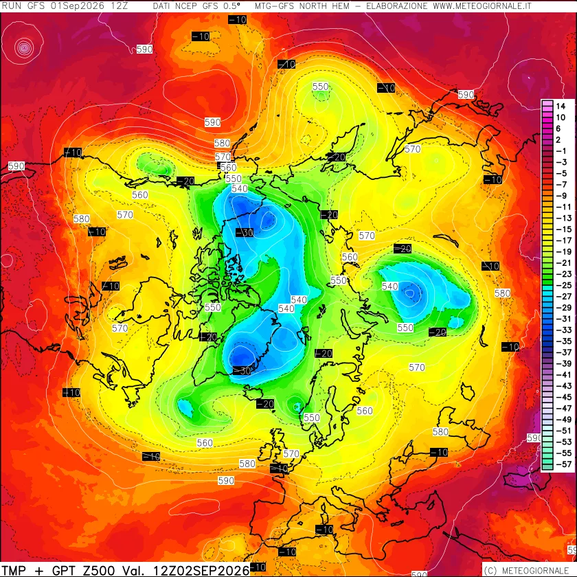 mappa Temperatura e Geopotenziali a 500 hPa
