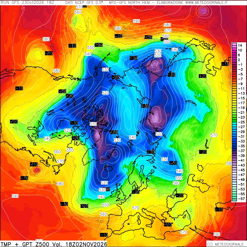 mappa Temperatura e Geopotenziali a 500 hPa