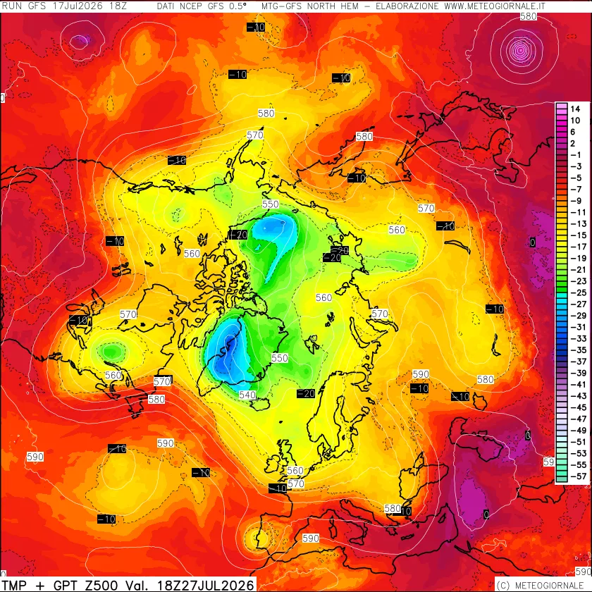 mappa Temperatura e Geopotenziali a 500 hPa
