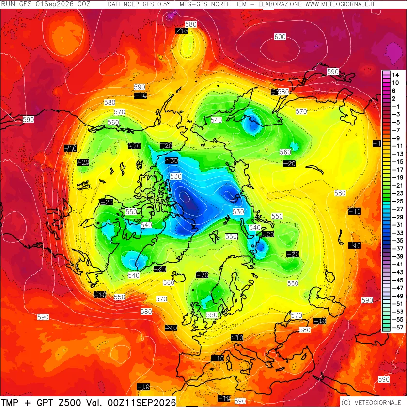 mappa Temperatura e Geopotenziali a 500 hPa