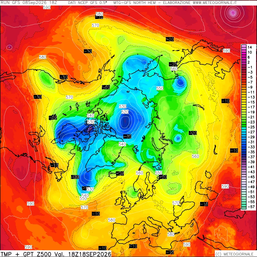 mappa Temperatura e Geopotenziali a 500 hPa