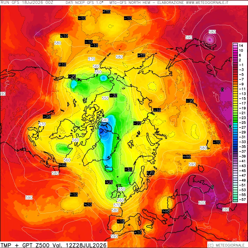 mappa Temperatura e Geopotenziali a 500 hPa