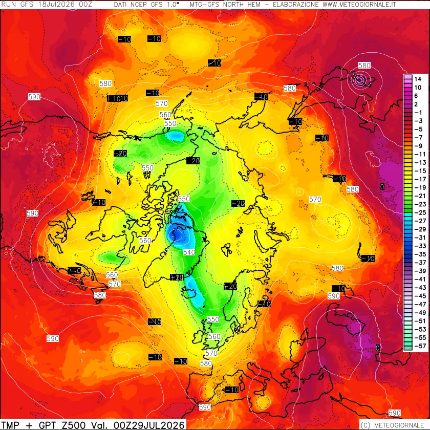 mappa Temperatura e Geopotenziali a 500 hPa
