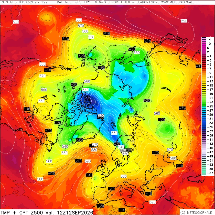 mappa Temperatura e Geopotenziali a 500 hPa