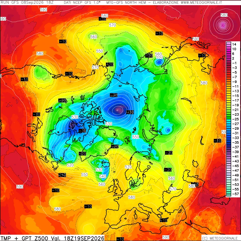 mappa Temperatura e Geopotenziali a 500 hPa