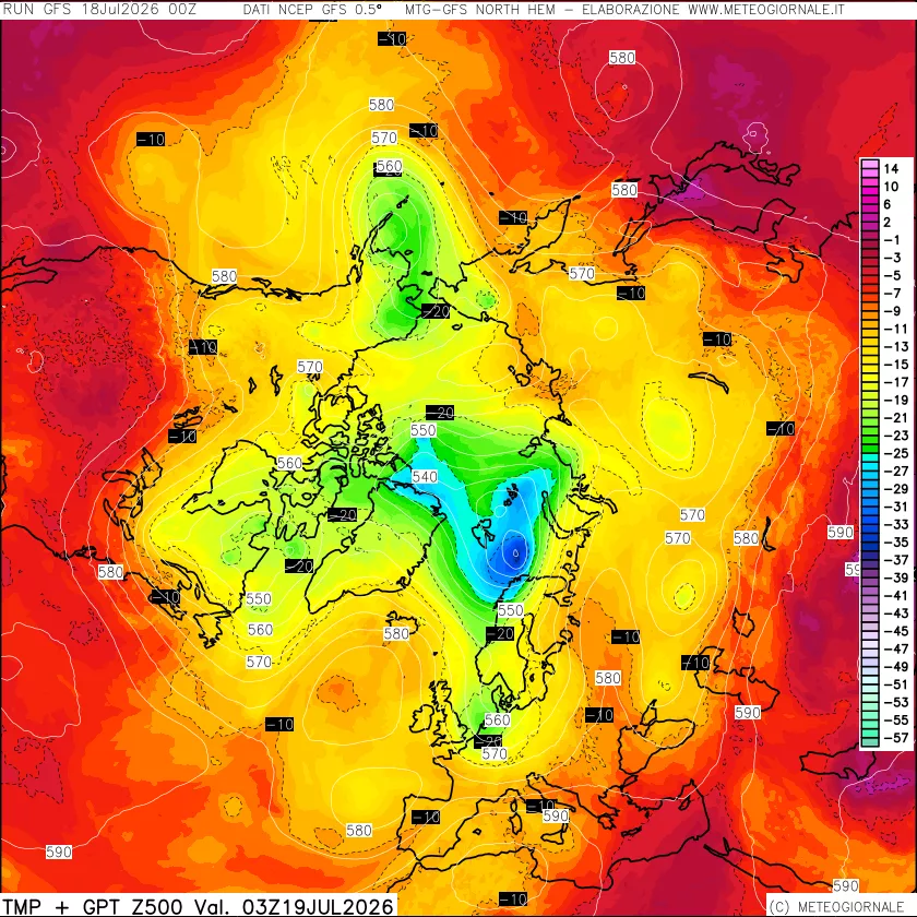 mappa Temperatura e Geopotenziali a 500 hPa