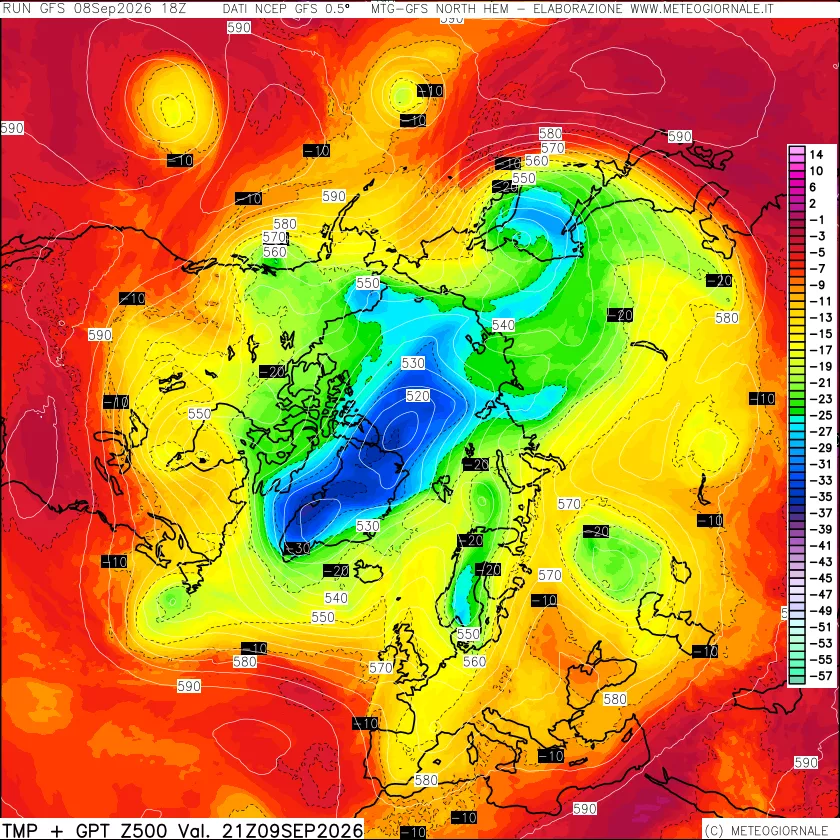 mappa Temperatura e Geopotenziali a 500 hPa