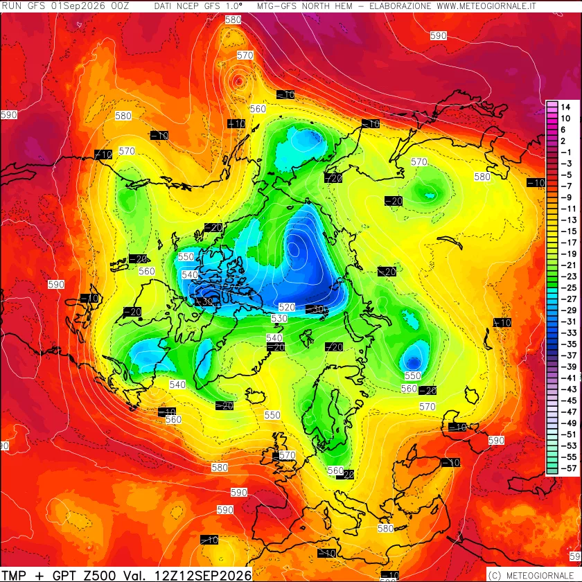 mappa Temperatura e Geopotenziali a 500 hPa
