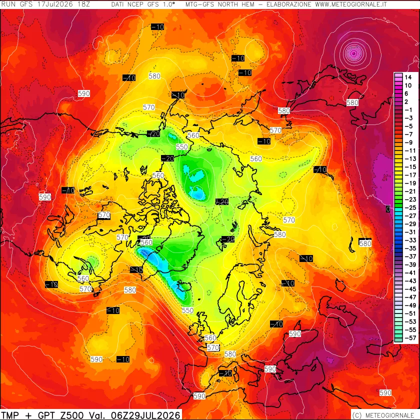 mappa Temperatura e Geopotenziali a 500 hPa