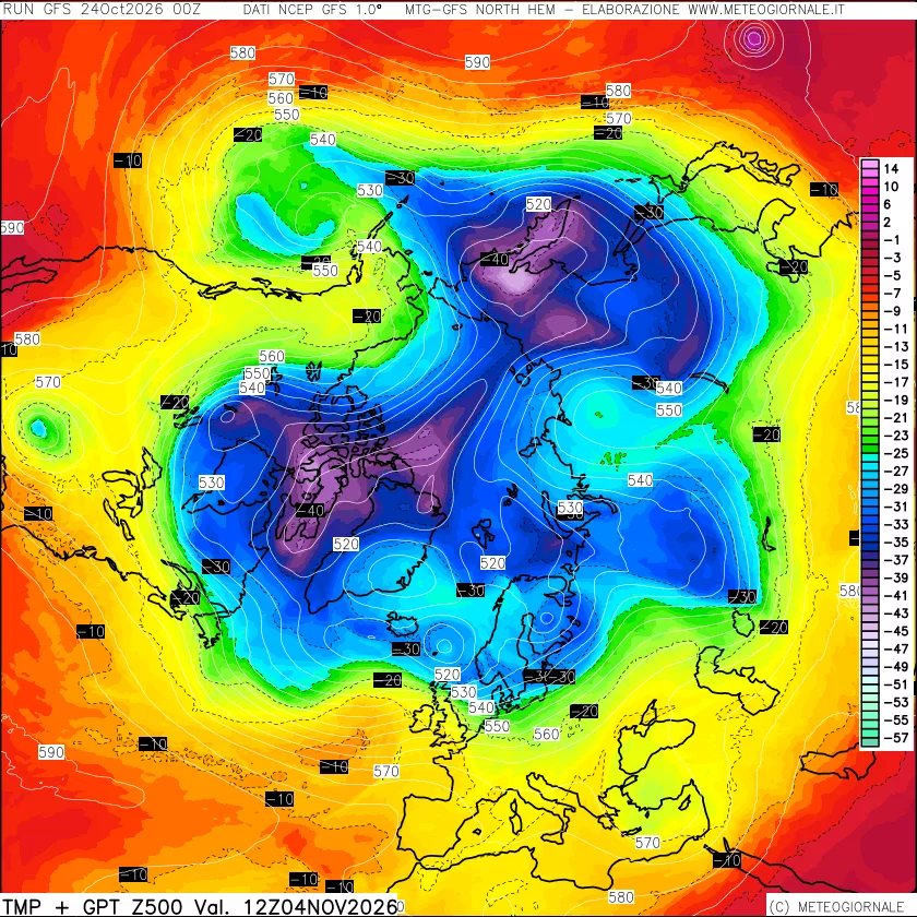 mappa Temperatura e Geopotenziali a 500 hPa