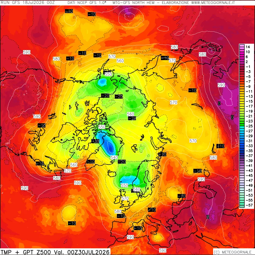 mappa Temperatura e Geopotenziali a 500 hPa