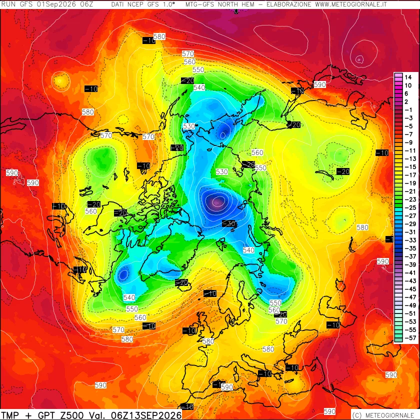 mappa Temperatura e Geopotenziali a 500 hPa