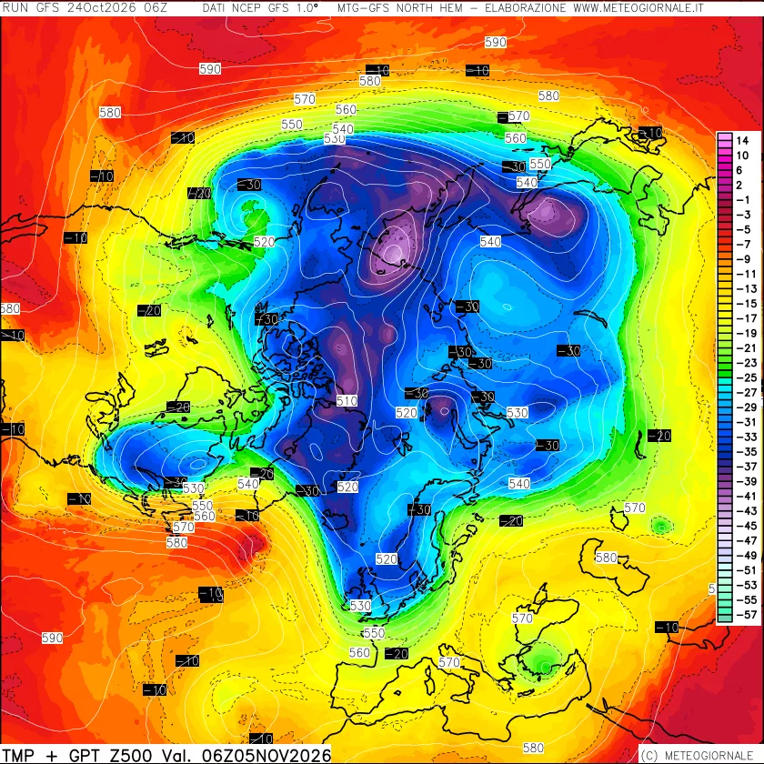 mappa Temperatura e Geopotenziali a 500 hPa