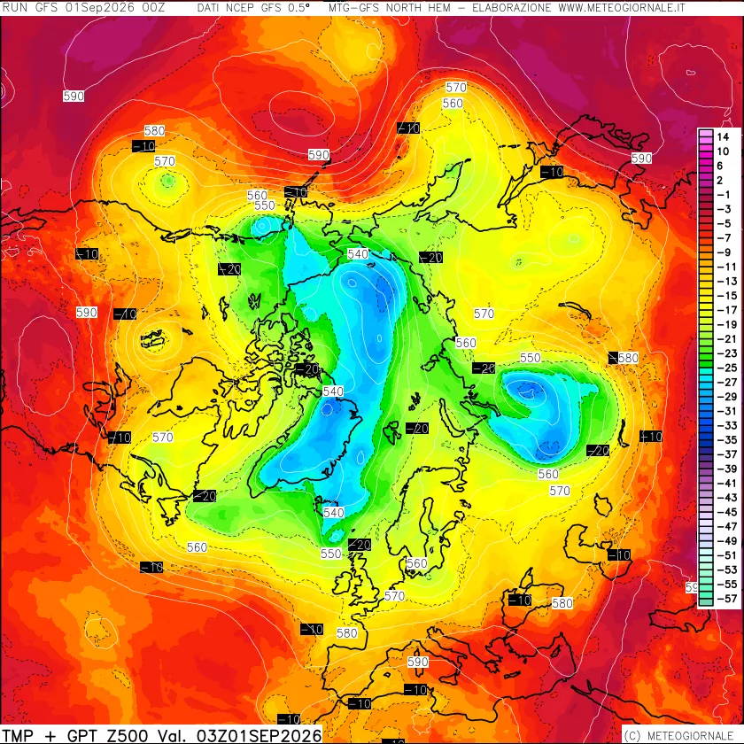 mappa Temperatura e Geopotenziali a 500 hPa