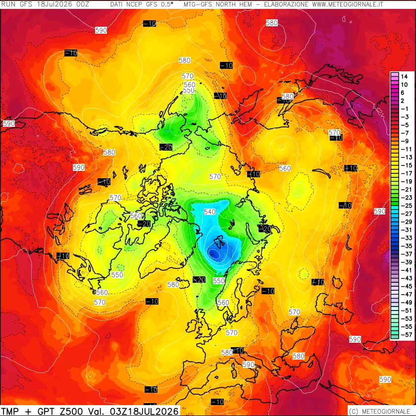 mappa Temperatura e Geopotenziali a 500 hPa