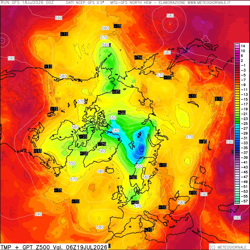 mappa Temperatura e Geopotenziali a 500 hPa