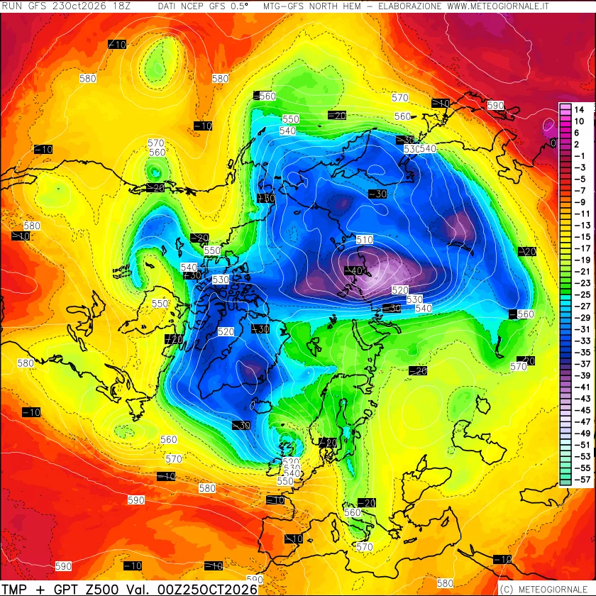 mappa Temperatura e Geopotenziali a 500 hPa