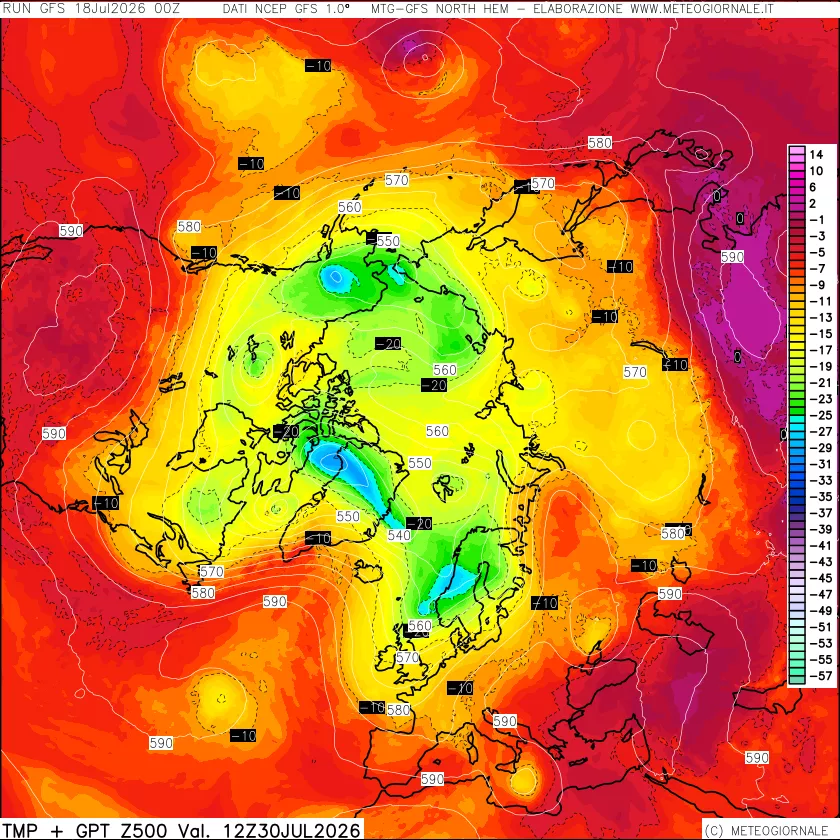 mappa Temperatura e Geopotenziali a 500 hPa