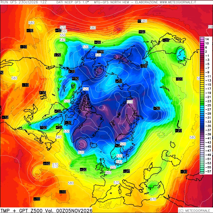mappa Temperatura e Geopotenziali a 500 hPa