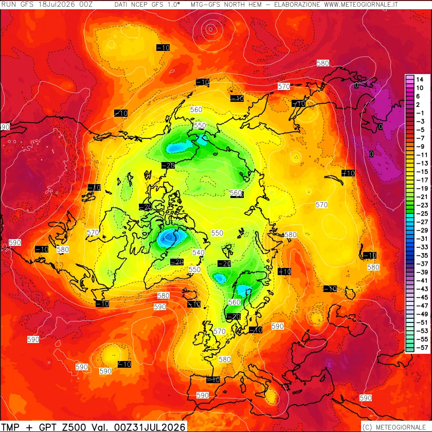 mappa Temperatura e Geopotenziali a 500 hPa