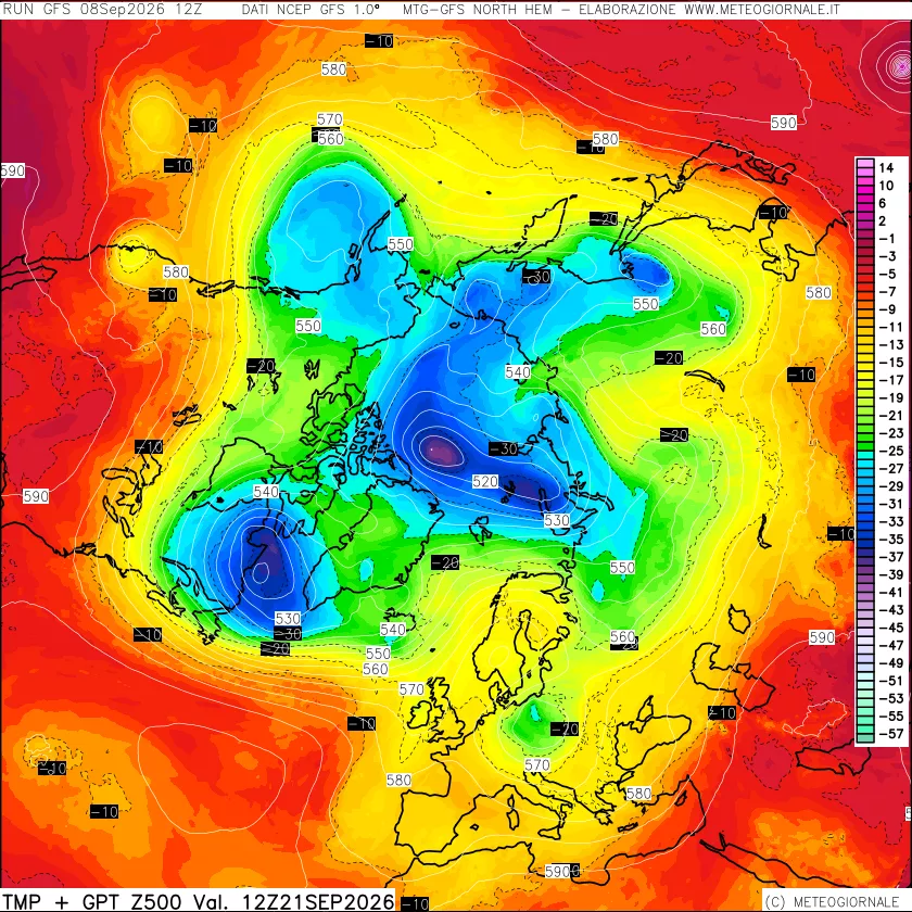 mappa Temperatura e Geopotenziali a 500 hPa