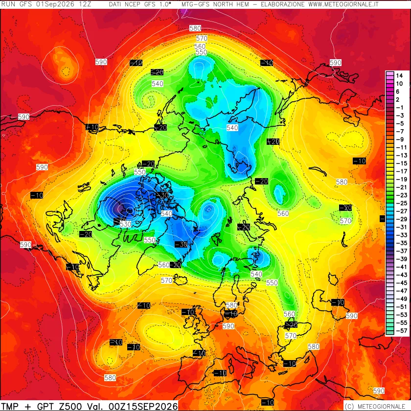 mappa Temperatura e Geopotenziali a 500 hPa