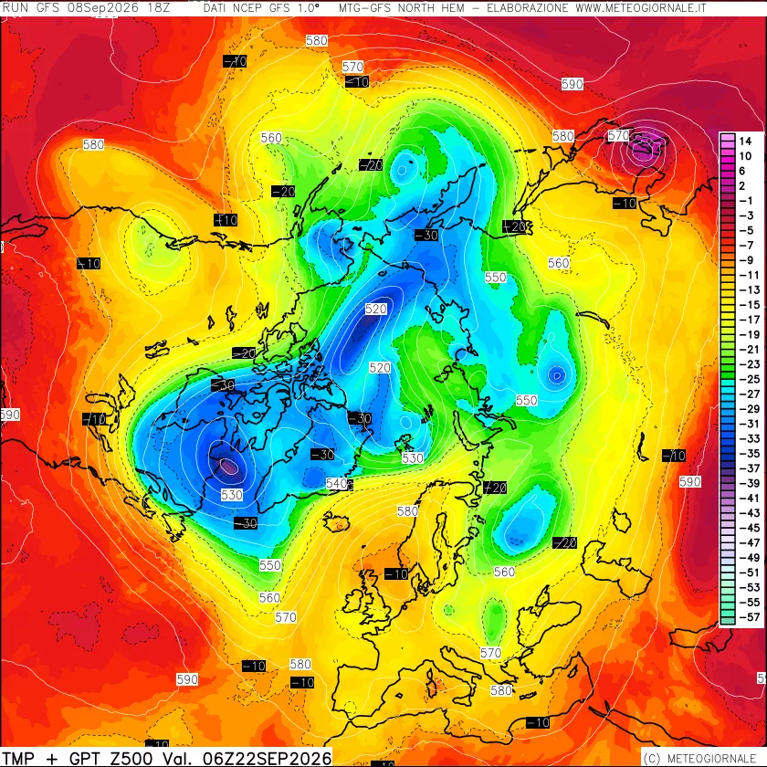 mappa Temperatura e Geopotenziali a 500 hPa
