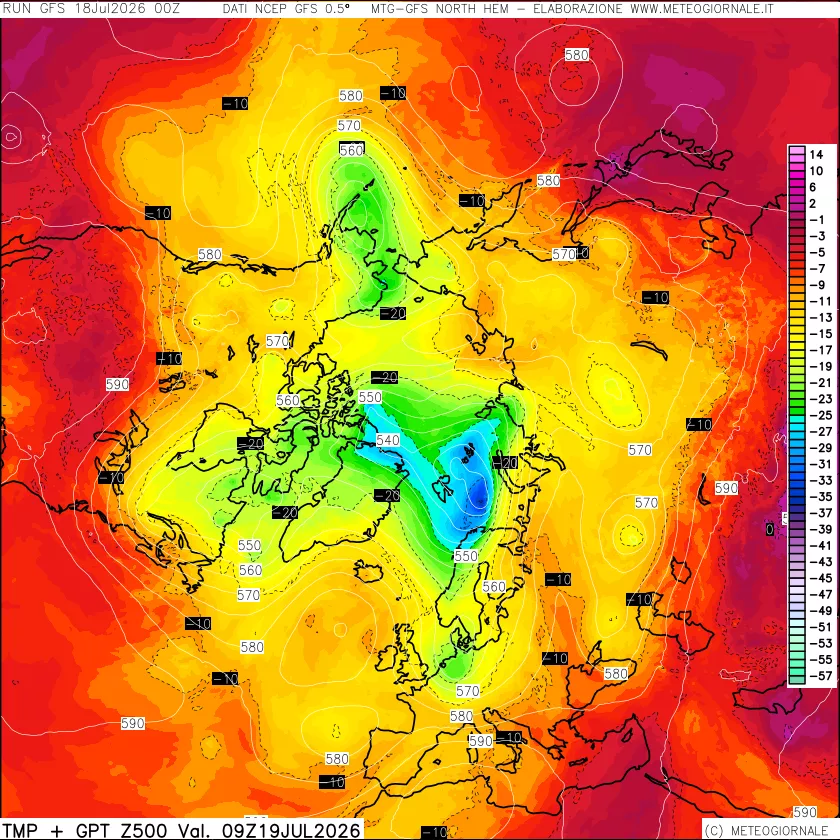 mappa Temperatura e Geopotenziali a 500 hPa