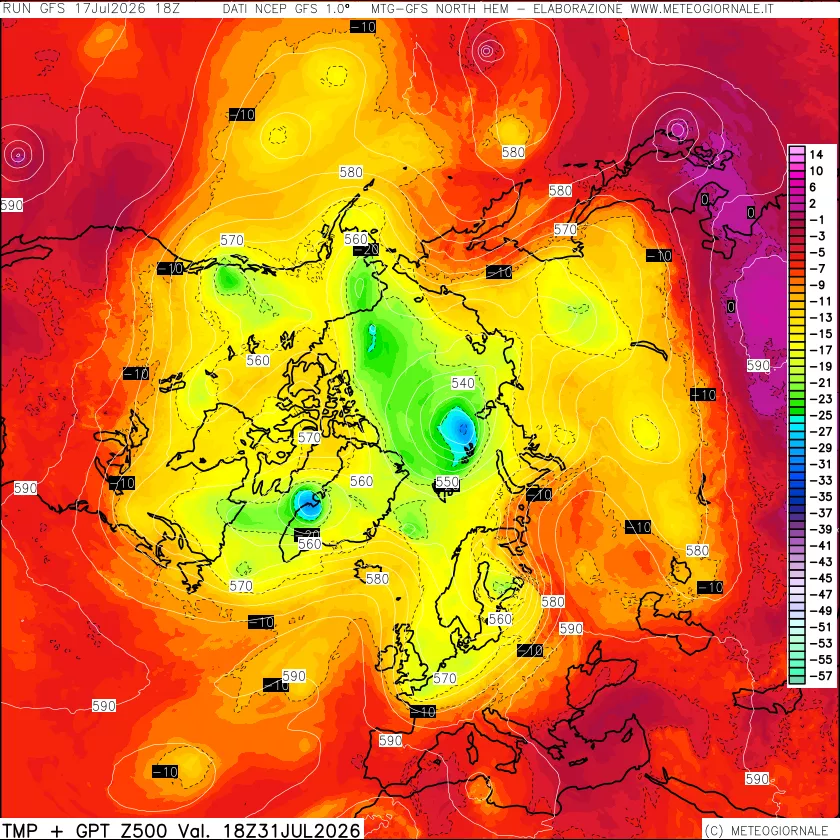 mappa Temperatura e Geopotenziali a 500 hPa