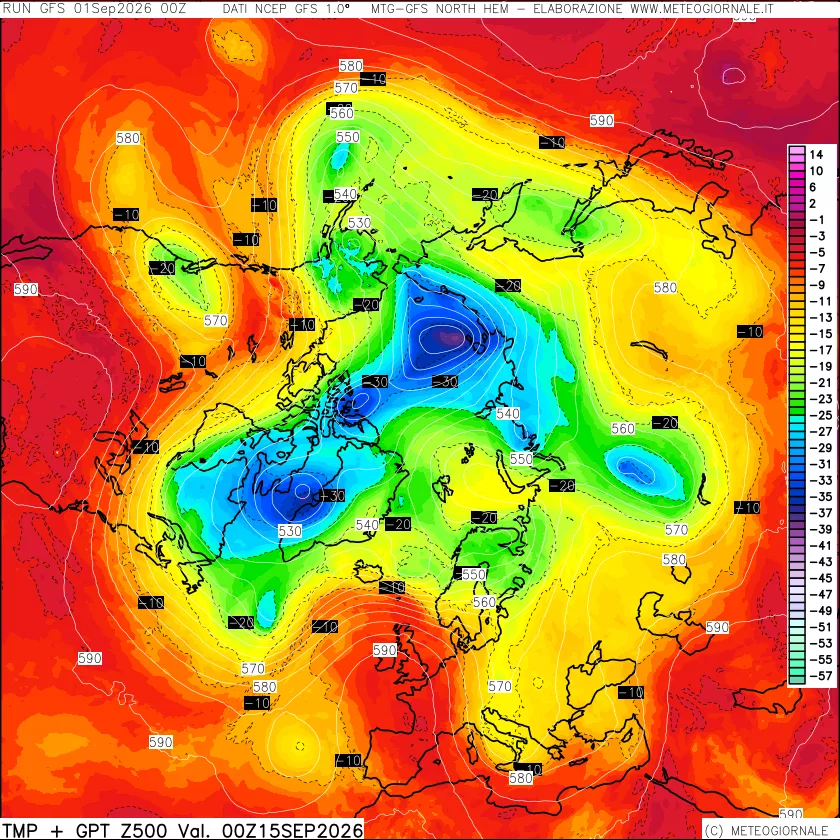 mappa Temperatura e Geopotenziali a 500 hPa