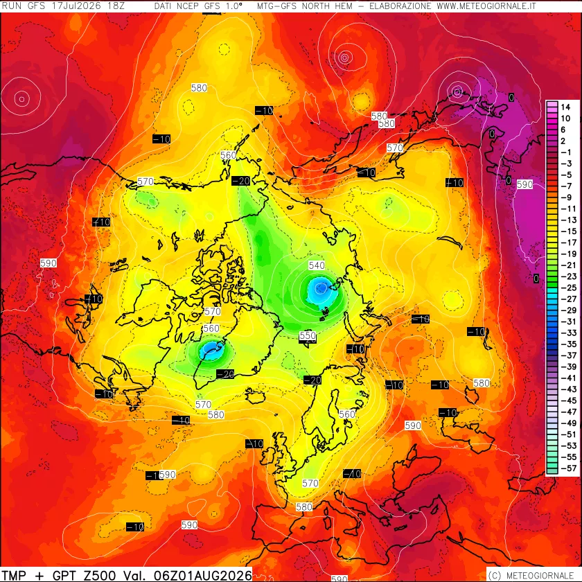 mappa Temperatura e Geopotenziali a 500 hPa