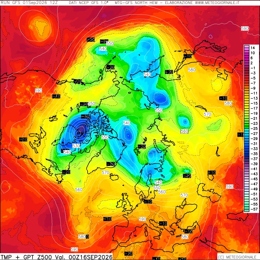 mappa Temperatura e Geopotenziali a 500 hPa
