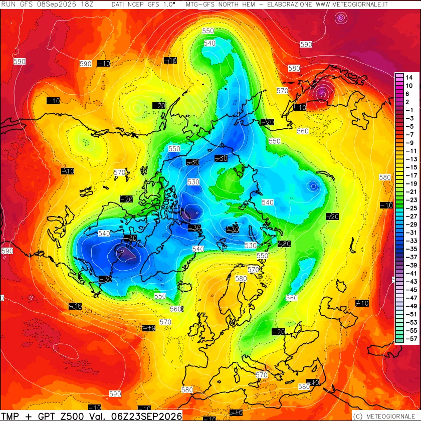 mappa Temperatura e Geopotenziali a 500 hPa
