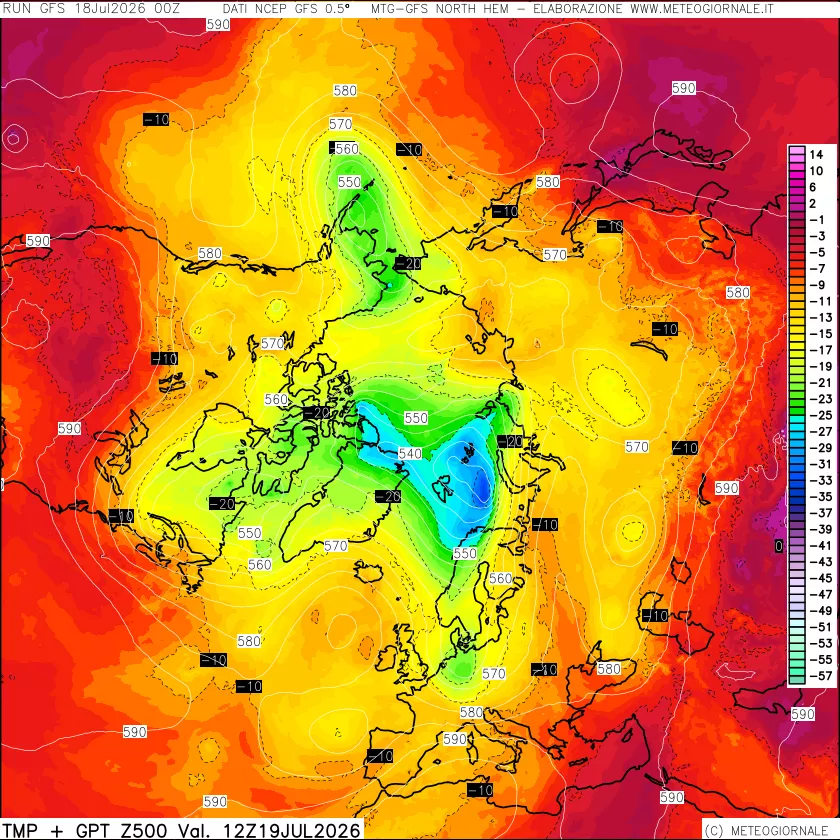 mappa Temperatura e Geopotenziali a 500 hPa