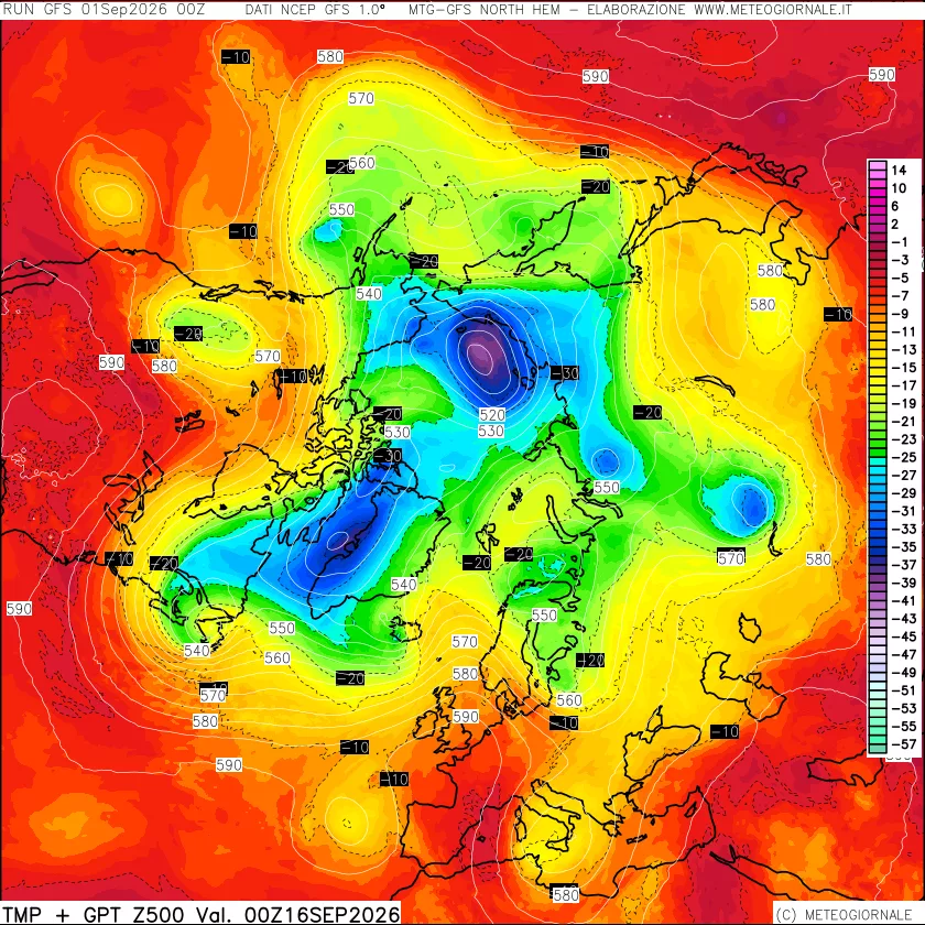 mappa Temperatura e Geopotenziali a 500 hPa