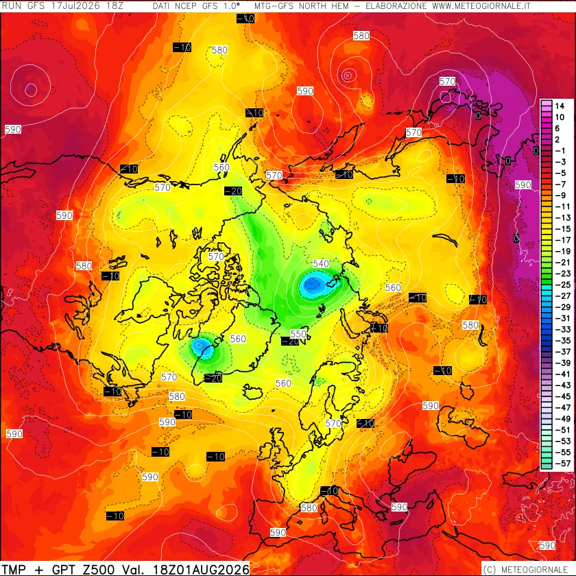 mappa Temperatura e Geopotenziali a 500 hPa