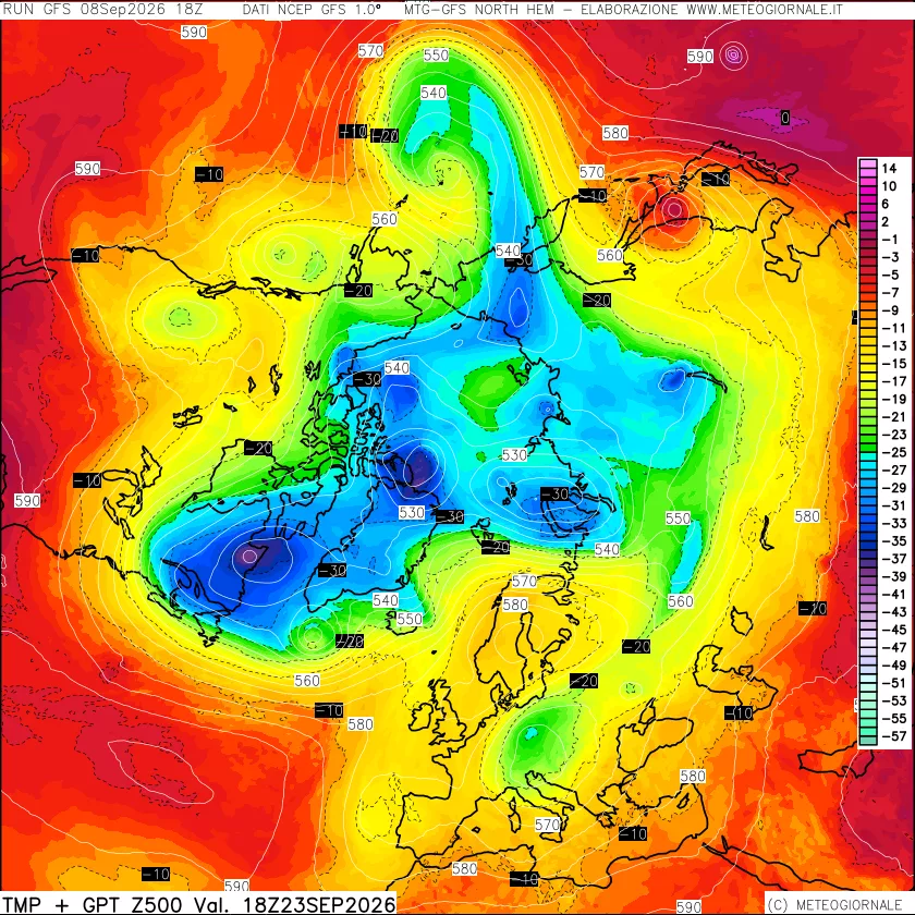mappa Temperatura e Geopotenziali a 500 hPa