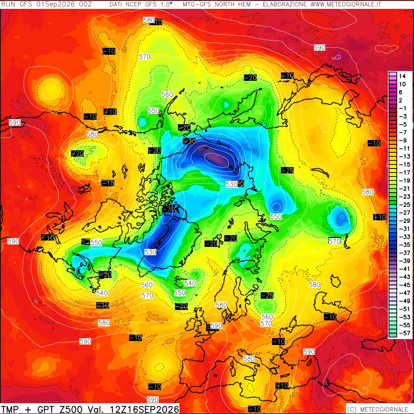 mappa Temperatura e Geopotenziali a 500 hPa