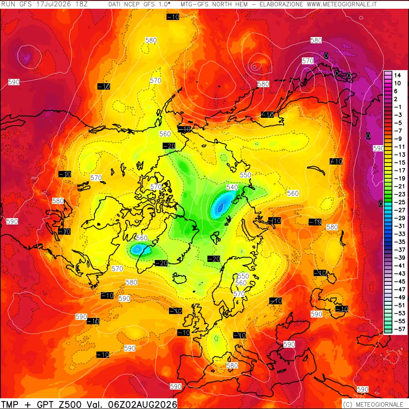 mappa Temperatura e Geopotenziali a 500 hPa