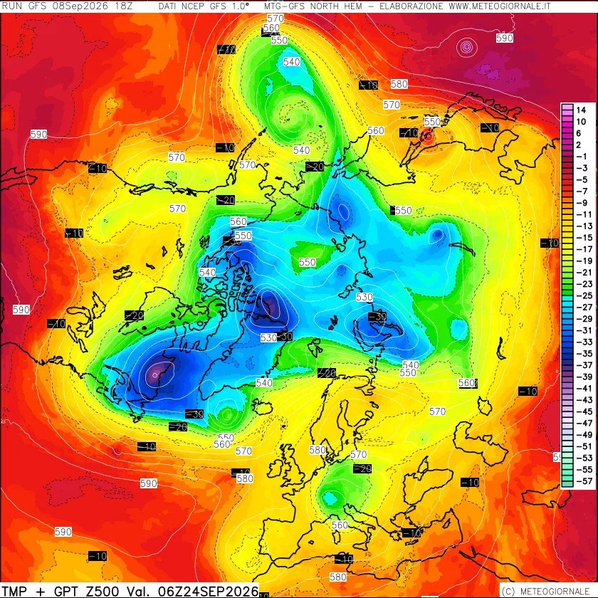 mappa Temperatura e Geopotenziali a 500 hPa