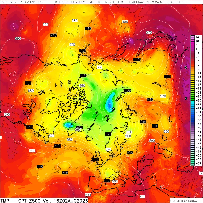 mappa Temperatura e Geopotenziali a 500 hPa