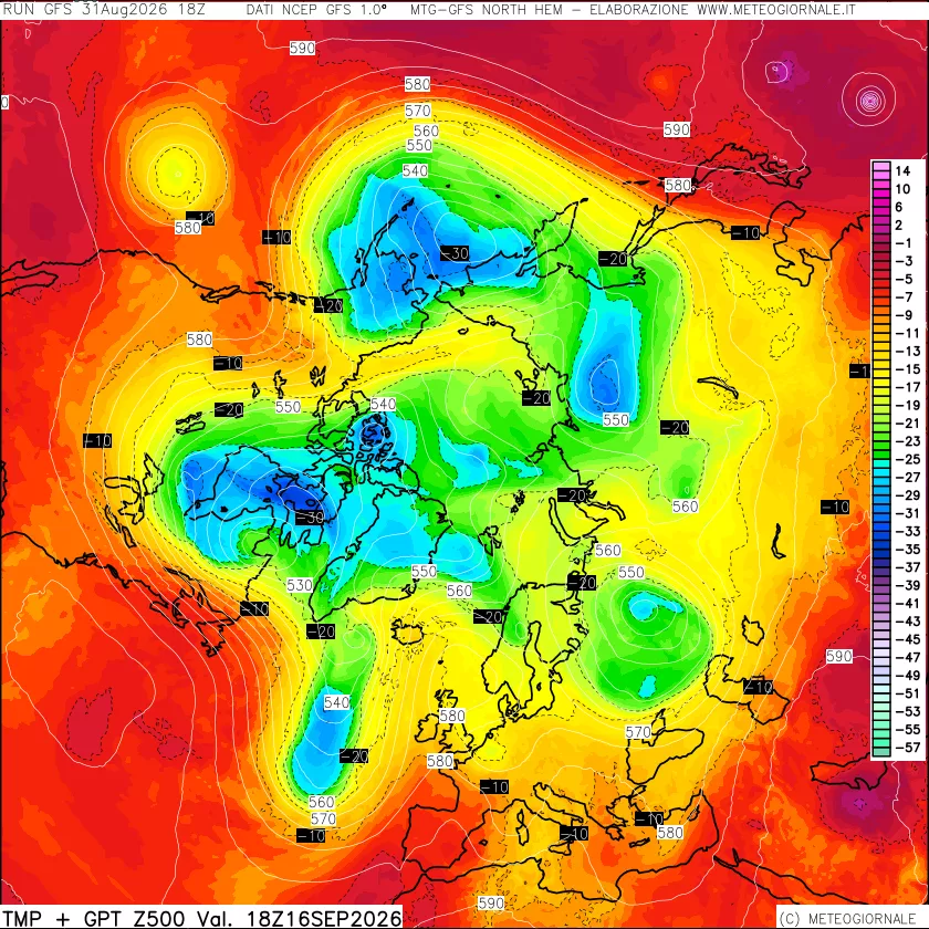 mappa Temperatura e Geopotenziali a 500 hPa