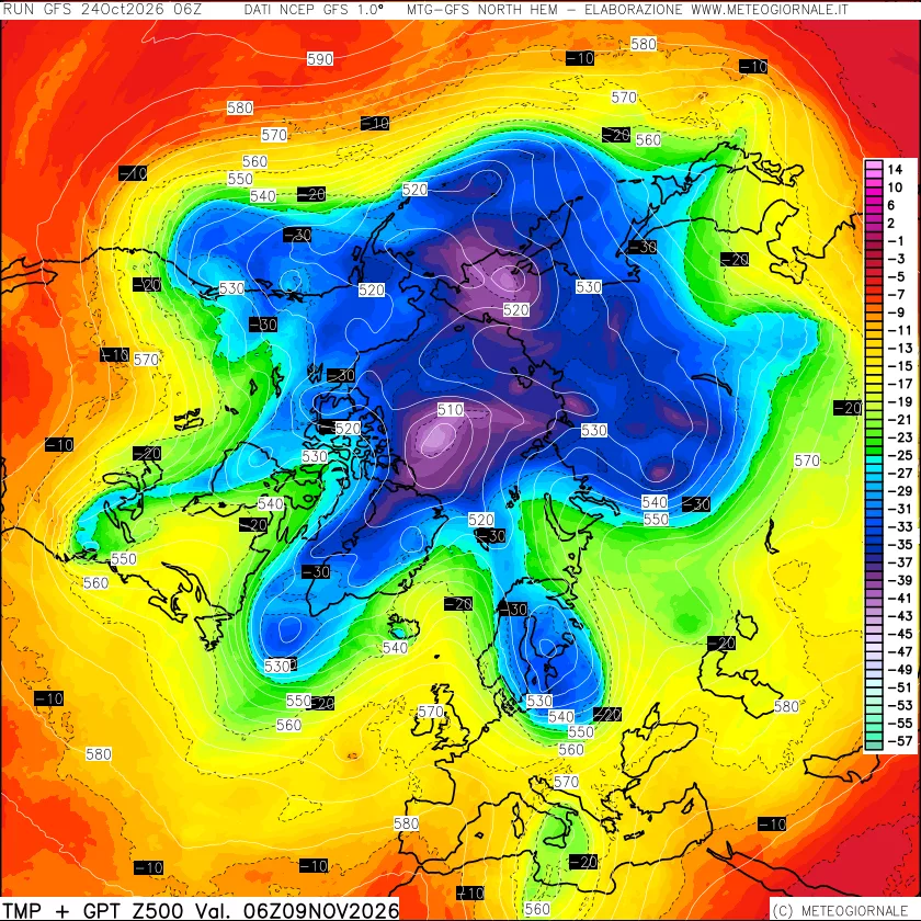 mappa Temperatura e Geopotenziali a 500 hPa