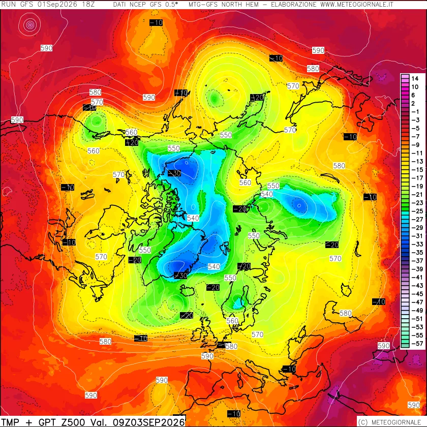 mappa Temperatura e Geopotenziali a 500 hPa