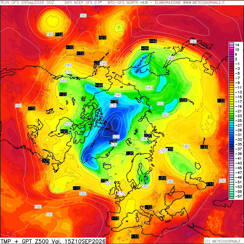 mappa Temperatura e Geopotenziali a 500 hPa